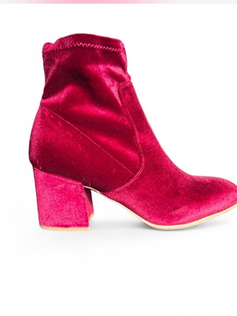 Women's Velvet Block Heel Ankle Boot - Hot Pink